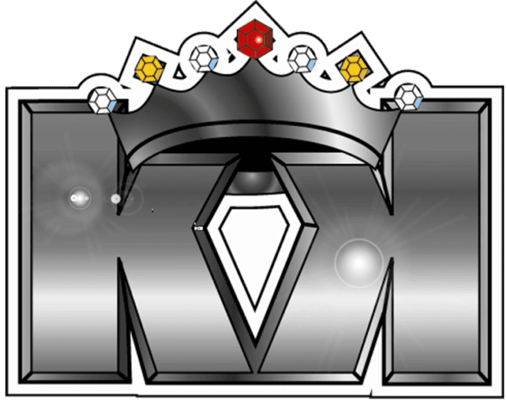 A silver crown with the letters m and o