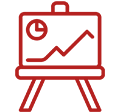 A red line drawing of an easel with a graph on it.